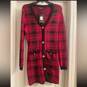 Fashion Nova Red and Black Plaid Long Sleeve Dress